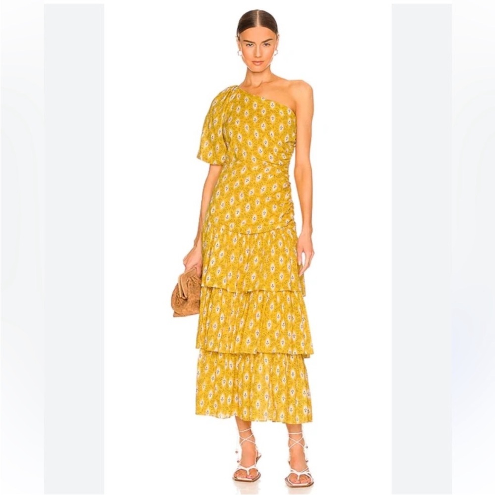 Veronica Beard Yellow One-Shoulder Midi Dress